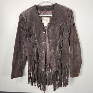 Cripple Creek Women's Western Dark Brown Suede Leather Fringe Jacket Size Small